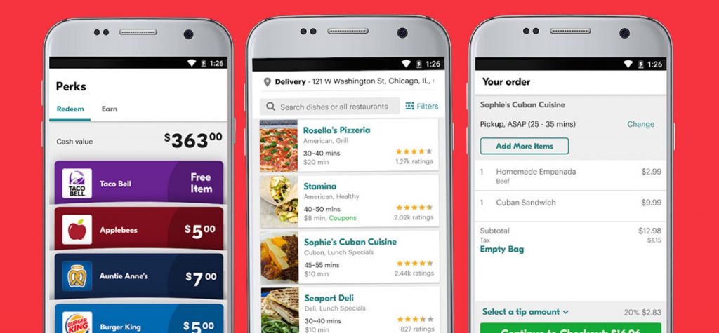 features of online food delivery mobile applications like Grubhub, Seamless